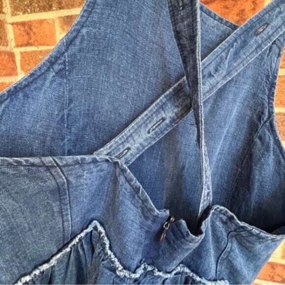 Aritzia  * Wilfred Midi  Pinafore Linen Dress   Blue Moroccan EUC - Picture 8 of 14